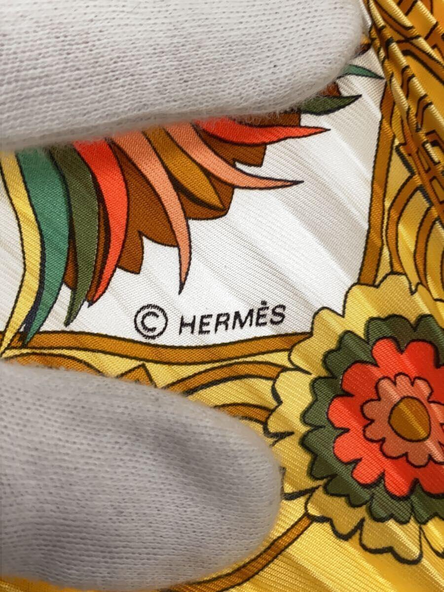 HERMES◇ひし形スカーフ/シルク/YLW/総柄/レディース HERMES◇ひし形スカーフ/シルク/YLW/総柄/レディース
