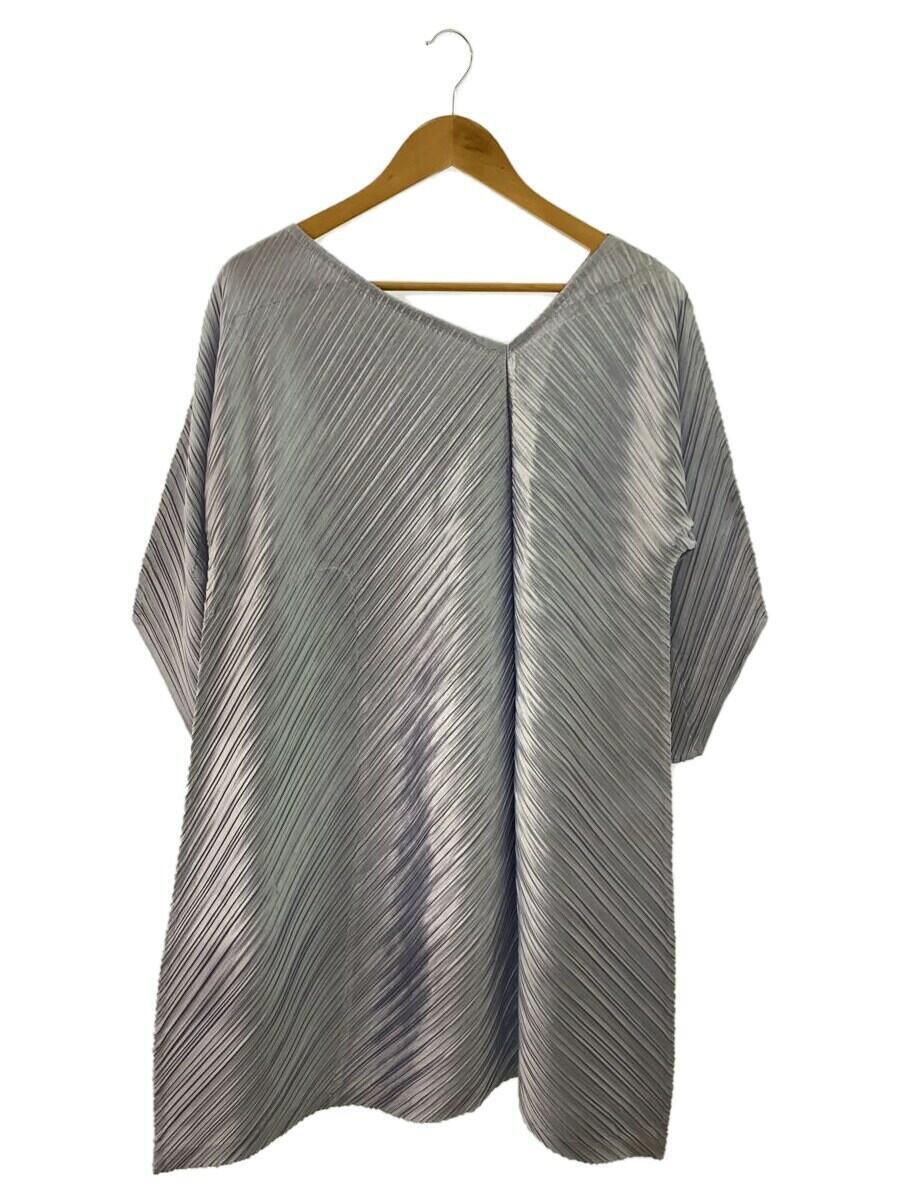 【​限​定​販​売​】 PLEATS MIYAKE◆長袖ワンピース/3/ポリエステル/SLV/シルバー ISSEY PLEASE Lサイズ