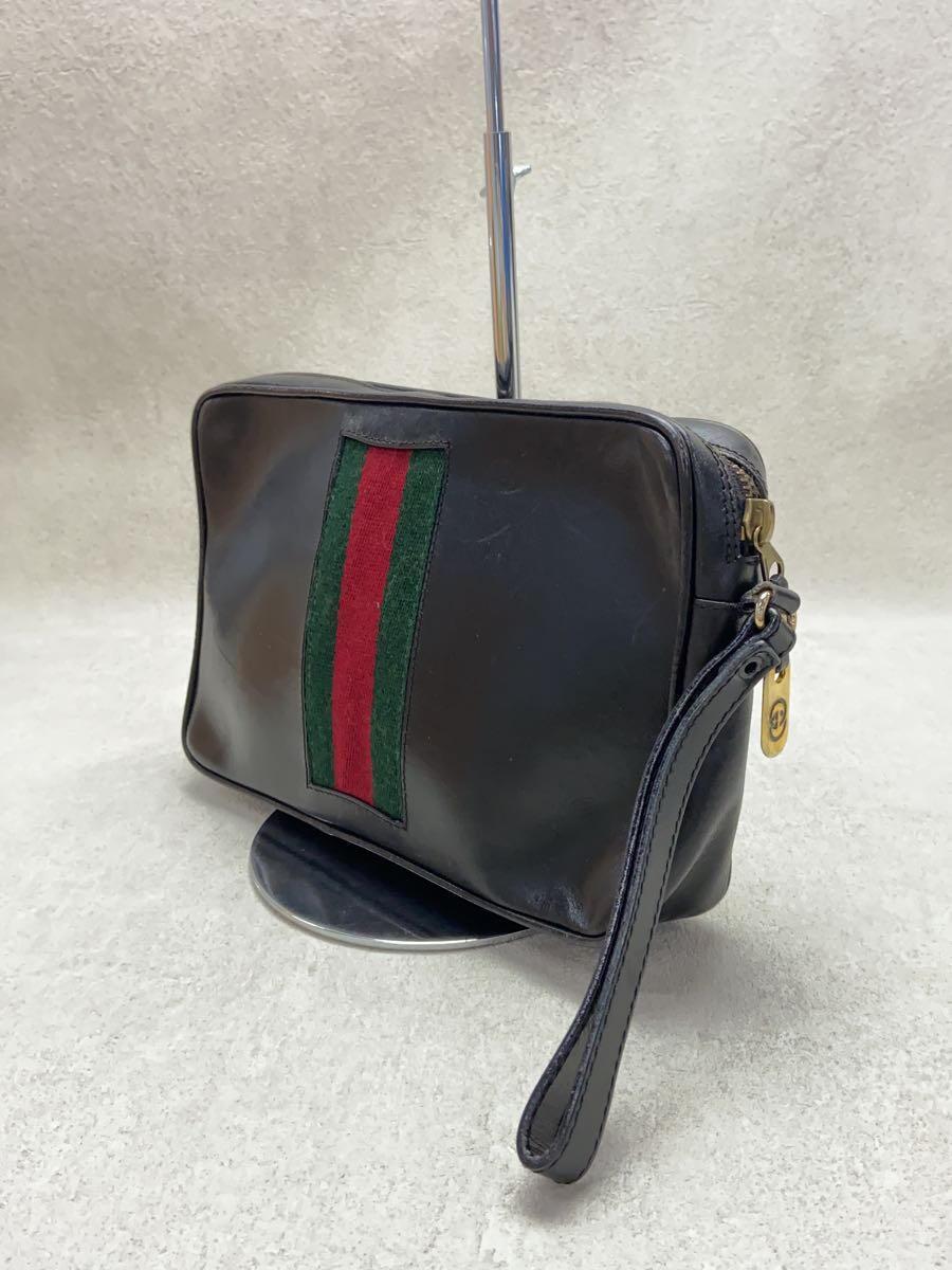 GUCCI◆セカンドバッグ/レザー/BLK/無地/金具ハガレアリ/使用感、キズアリ_画像2