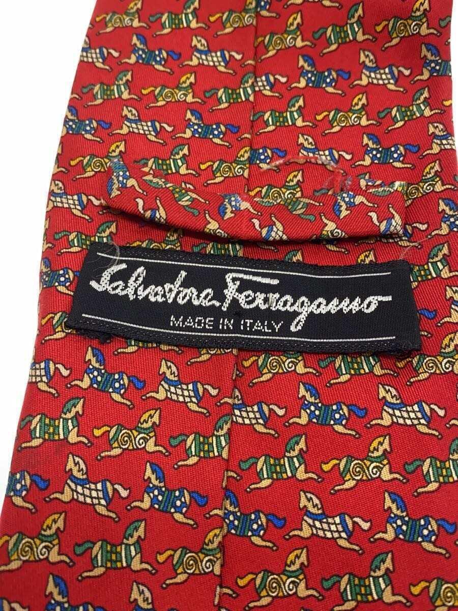 Salvatore Ferragamo◆ネクタイ/シルク/RED/総柄/メンズ_画像3