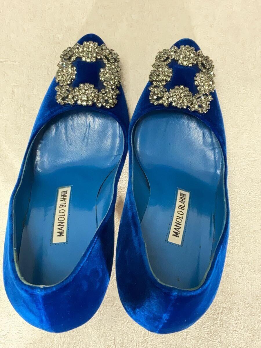 MANOLO BLAHNIK◆ハンギシ/ビジュー/パンプス/34.5/BLU/ベロア_画像3