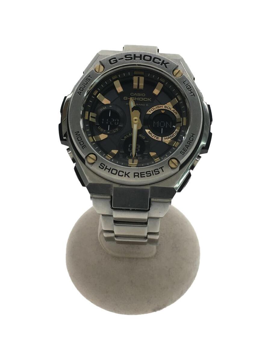 CASIO◆ソーラー腕時計/デジアナ/ステンレス/GRY/SLV/GST-W1100