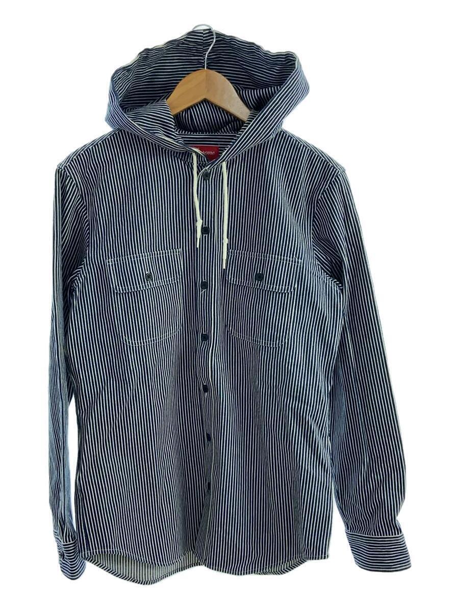 Supreme◆Hooded Flannel Shirt/長袖シャツ/M/コットン/ブルー/ストライプ