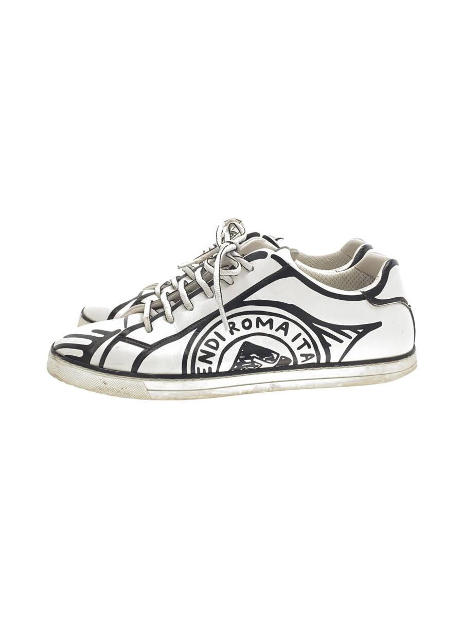 FENDI◆Trompe Loeil Stamp Leather Sneakers/スニーカー/UK9/ホワイト/7E1389