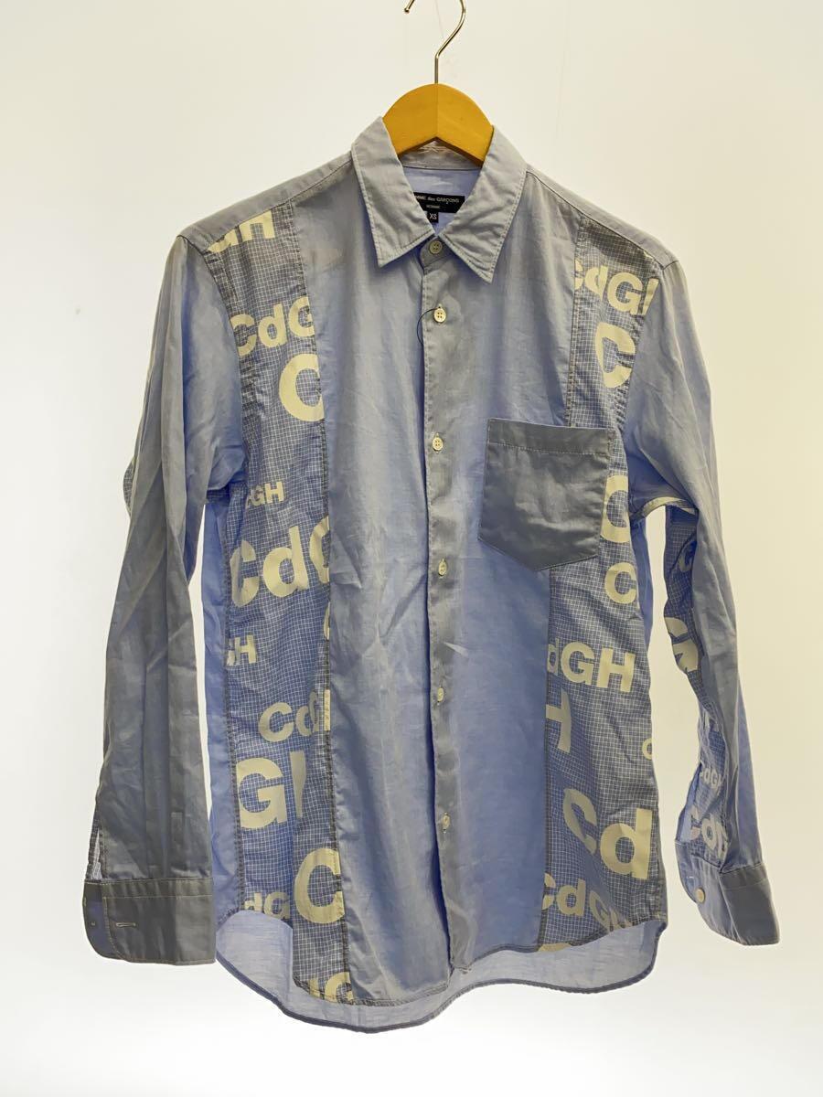 COMME des GARCONS HOMME◆長袖シャツ/XS/コットン/BLU/HE-B011/AD2019/綿ヘリンボーン