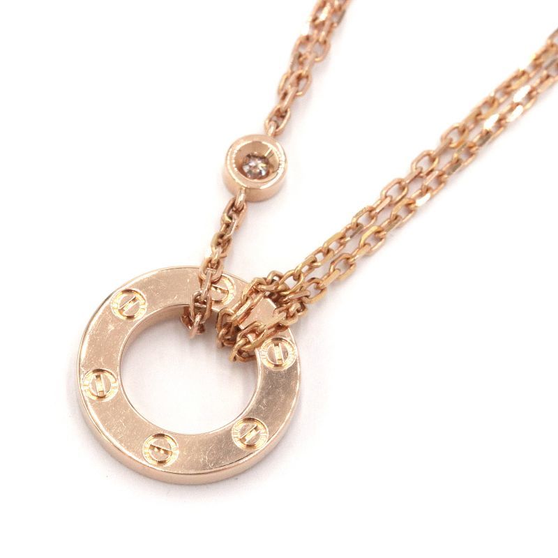  Cartier Rav Circle necklace new goods finish settled K18PG diamond pink gold LOVE Rav pendant used free shipping 