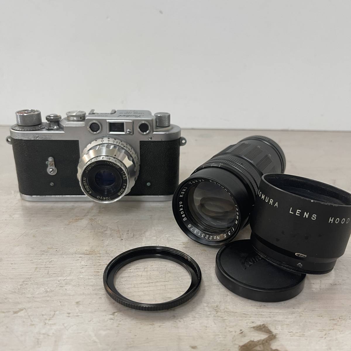 3076　LEOTAX　レオタックス　Tokyo　Kogaku　1：3.5ｆ＝5cm　カメラ　レンズ　KOMURA-135mm　ｆ：3.5　セット　中古品　ジャンク_画像1