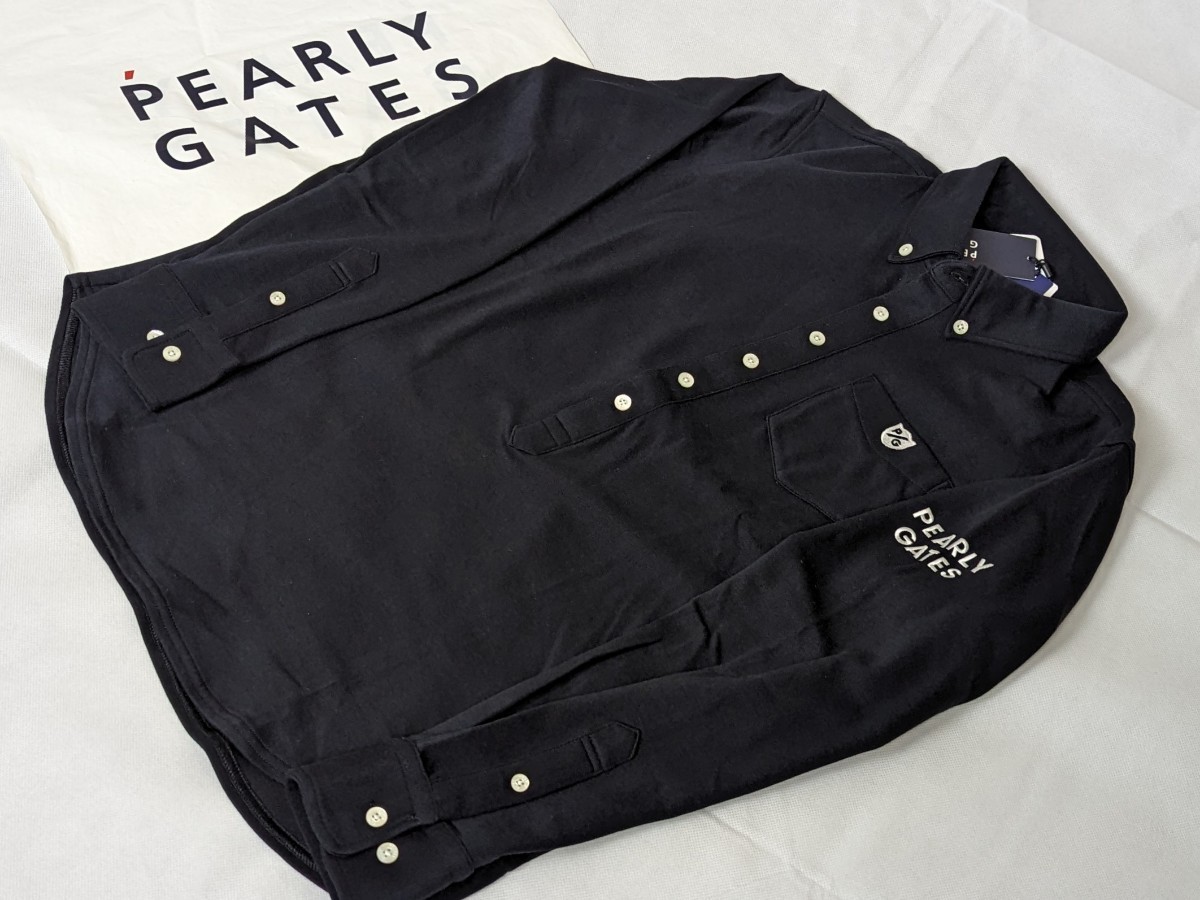 ★新品正規品 PEARLYGATES/パーリーゲイツ スーピマストレッチツイル 長袖ボタンダウン プルオーバーカットソーsize5(L)_画像4