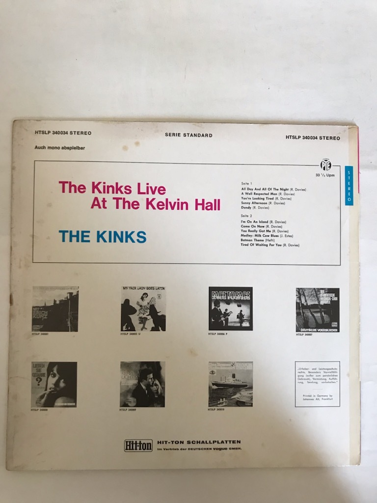 ■レア独オリジ■THE KINKS-キンクス/LIVE AT KELVIN HALL 1967年 GERMANY PYE 希少ディフ・カヴァー！_画像4