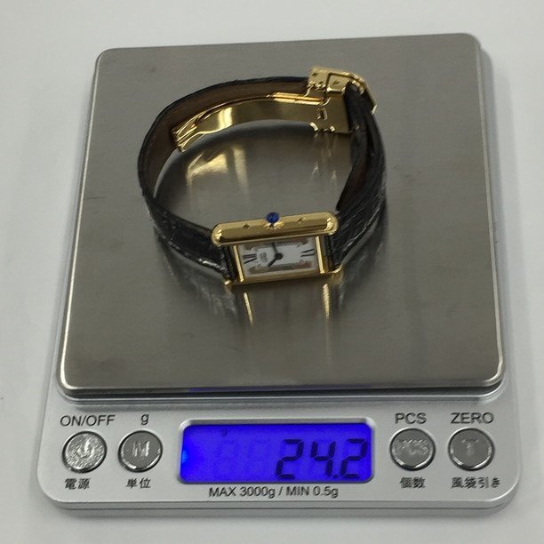 Cartier カルティエ 925/革 タンク ヴェルメイユ 1613/CC179383 クオーツ 稼働品 24.2ｇ 箱・ギャラ付き 24.2ｇ【BKAO3015】_画像10