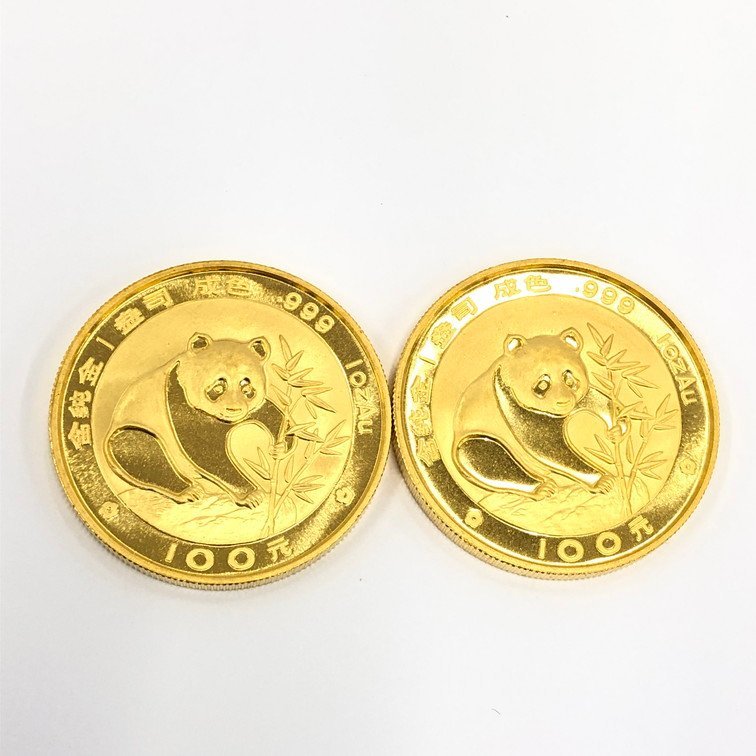 K24IG　中国　パンダ金貨　1oz　1988　2枚まとめ　総重量62.2g【BKAO7044】_画像1