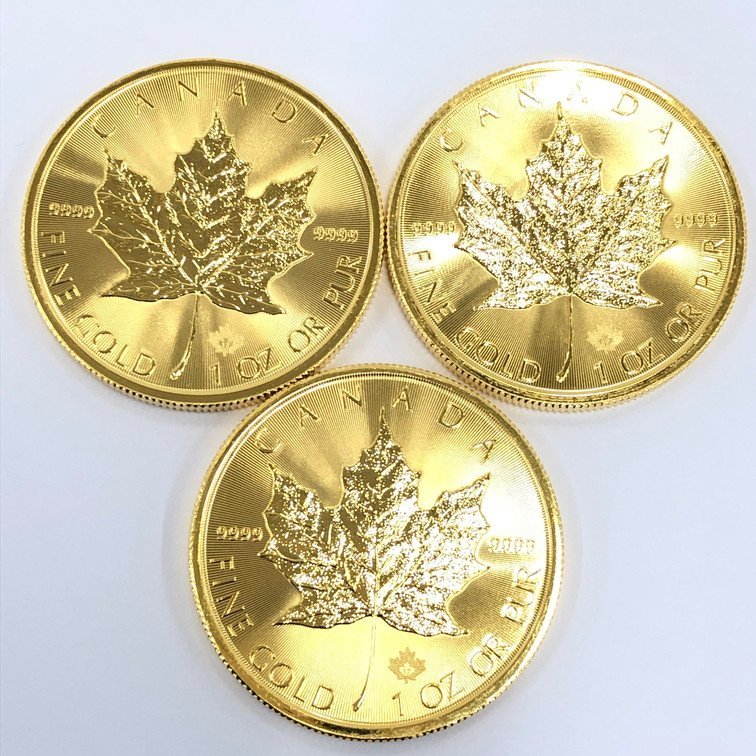 K24IG　カナダ　メイプルリーフ金貨　1oz　2017　3枚まとめ　総重量93.3g【BKAO7062】_画像1