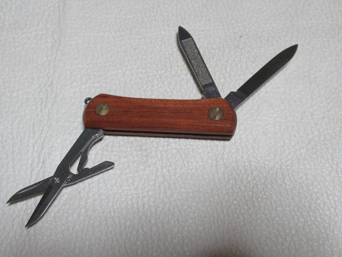 ■未使用 1970年代！WENGER(ウェンガー) 木製ハンドル 三丁出ツールナイフ ハンドル長66ｍｍ