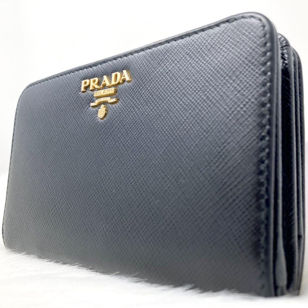 極美品 PRADA プラダ 二つ折り 財布 サフィアーノ 金ロゴ 1ML225
