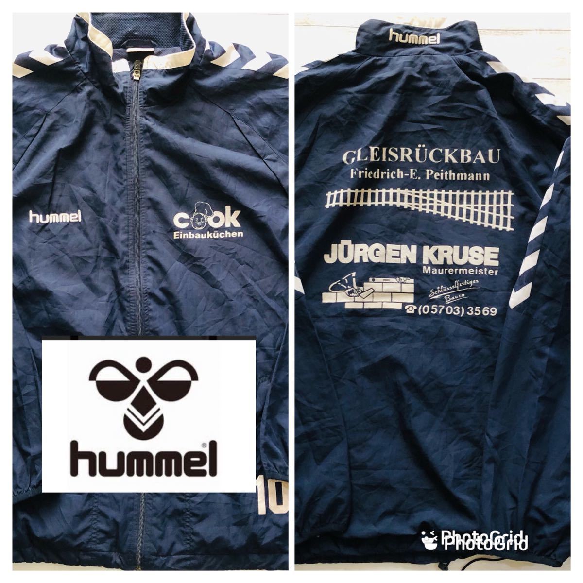 ビッグサイズ　ヒュンメル　hummel XL 企業ロゴプリント　裏メッシュ　ナイロンジャケット　ワークジャケット　ネイビー_画像1