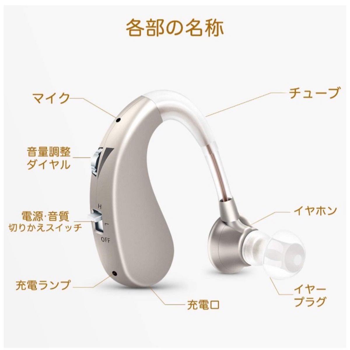 最新版USB充電式耳掛け集音器　補聴器　両耳兼用　軽量　充電式　シルバー　高音質