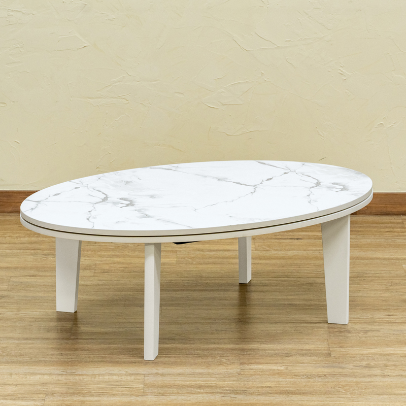 コタツ こたつテーブル 楕円形 オーバル こたつ本体 幅105cm モダン 木製 ロータイプ 300W DCK-07 マーブルホワイト(MWH)_画像6