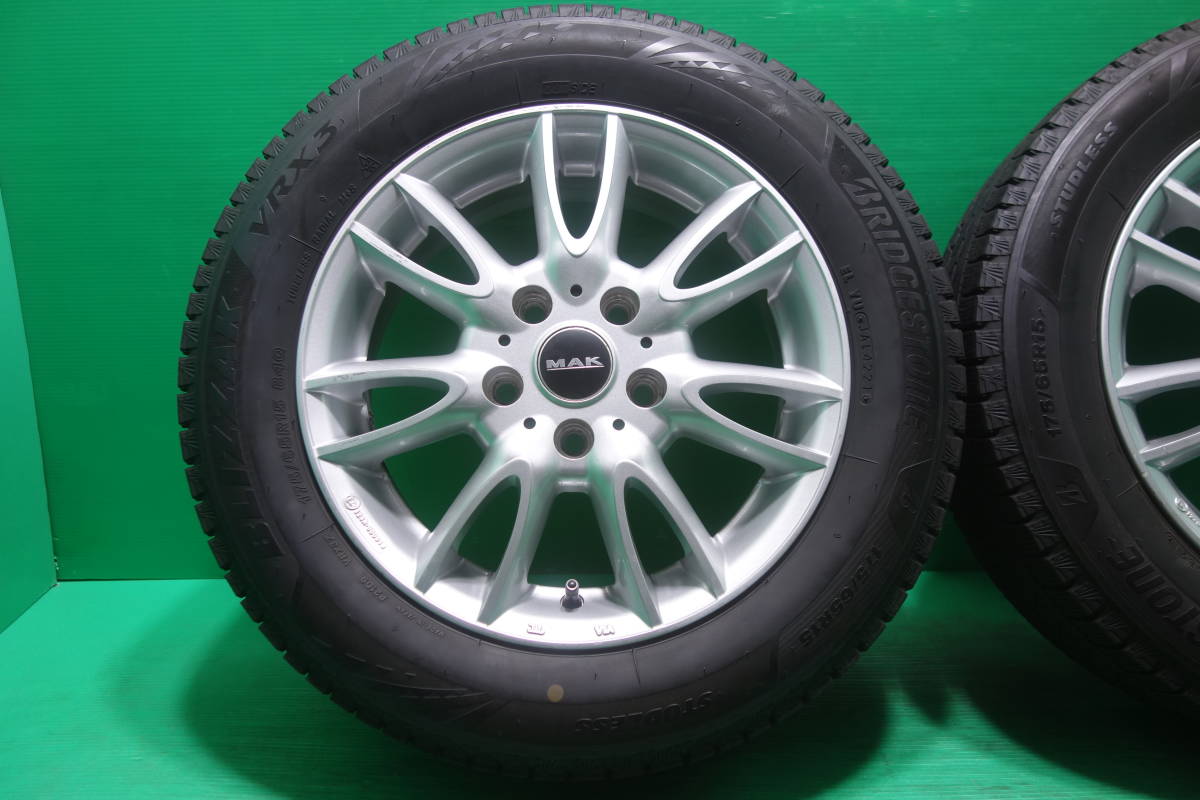 L13-21 送料無料 175/65R15 スタッドレス 4本セット ブリヂストン VRX3 6分山 MAK ミニ MINI用 15-5.5J +46 PCD112 5H テーパー_画像2