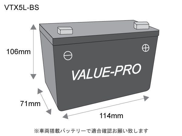 VTX5L-BS 即用バッテリー ValuePro / 互換 YTX5L-BS FTR223 SL230 NSR125 NS250R NS400R RGV250-3 RG400ガンマ RG500ガンマの画像3