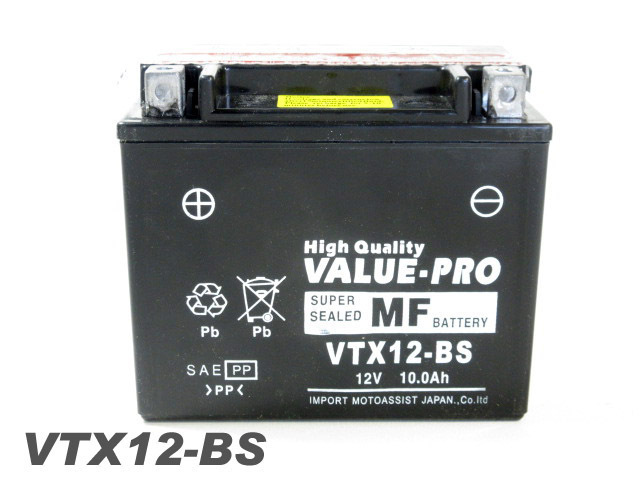 VTX12-BS 即用バッテリー ValuePro / 互換 YTX12-BS ゼファー400 ゼファーX KLE500 ZX-9R W800 ZZ-R600 バルカン900 ZRX1200 DAEGの画像1