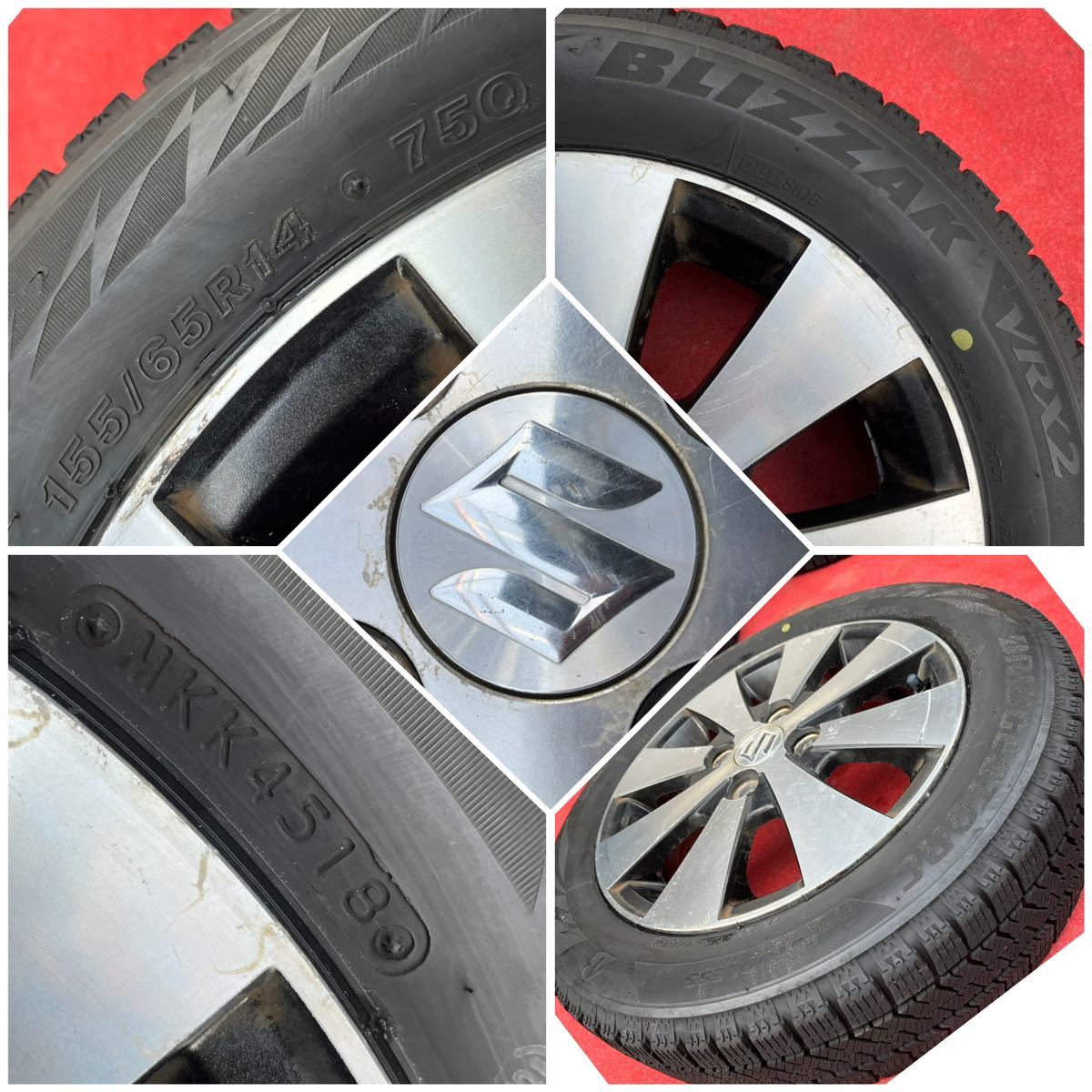 SUZUKI スズキ ワゴンR スティングレー 純正14インチ× 4.5J PCD100 4穴 +50 BRIDGESTONE 155/65R14スタッドレス4本セット。18年式。_画像7