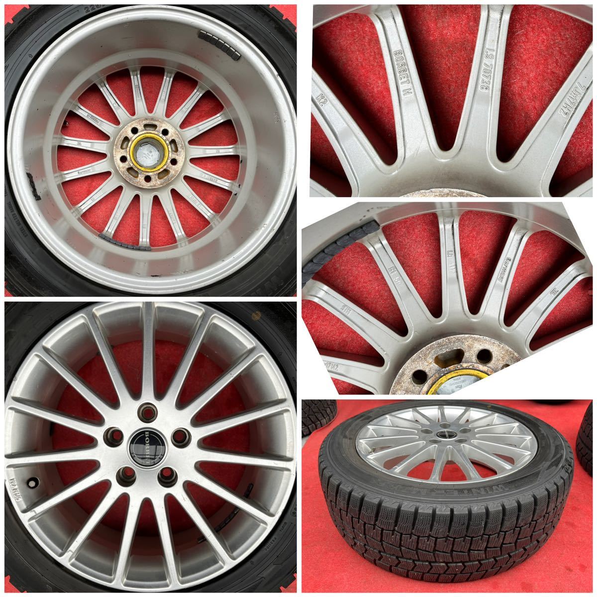 7 amount of crown. Germany made.BORBET 17 -inch ×7J+50 PCD112/5 hole wheel DUNLOP 225/50R17 studless 4ps.@. Audi, Volkswagen and so on.