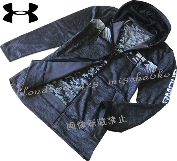 ■新品【UNDER ARMOUR】アンダーアーマーArmour Fleece保温/左腕BIGロゴフルジップパーカーJK■BK/M_画像3