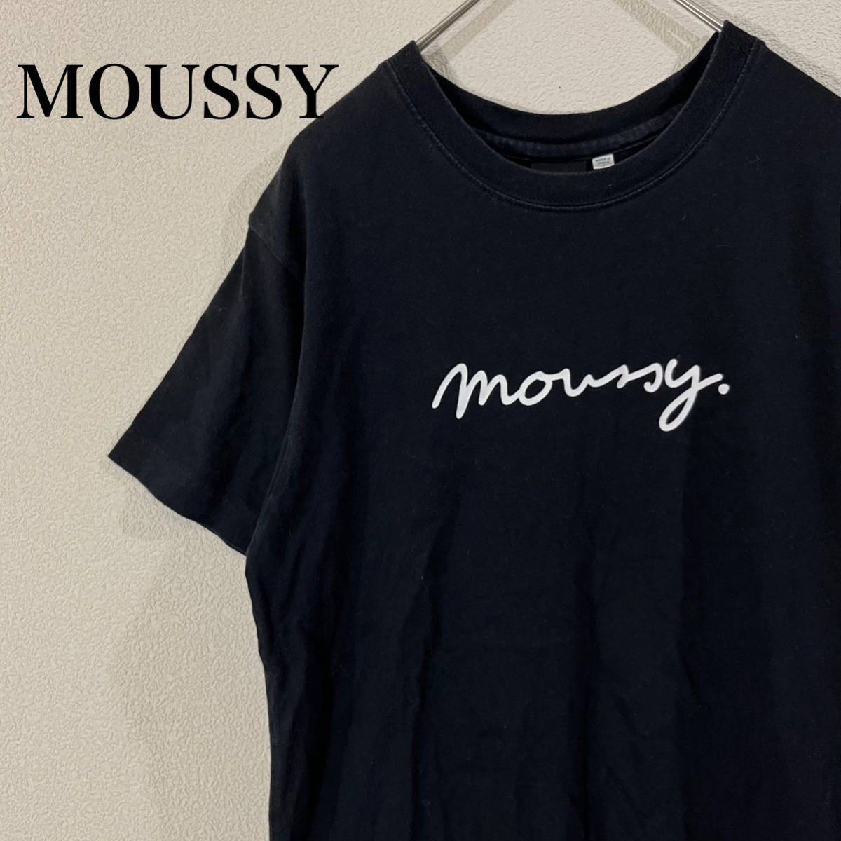 IK211 MOUSSY マウジー ロゴ 半袖 シャツ ブラック 古着 コットン 綿 黒 F 送料無料_画像1