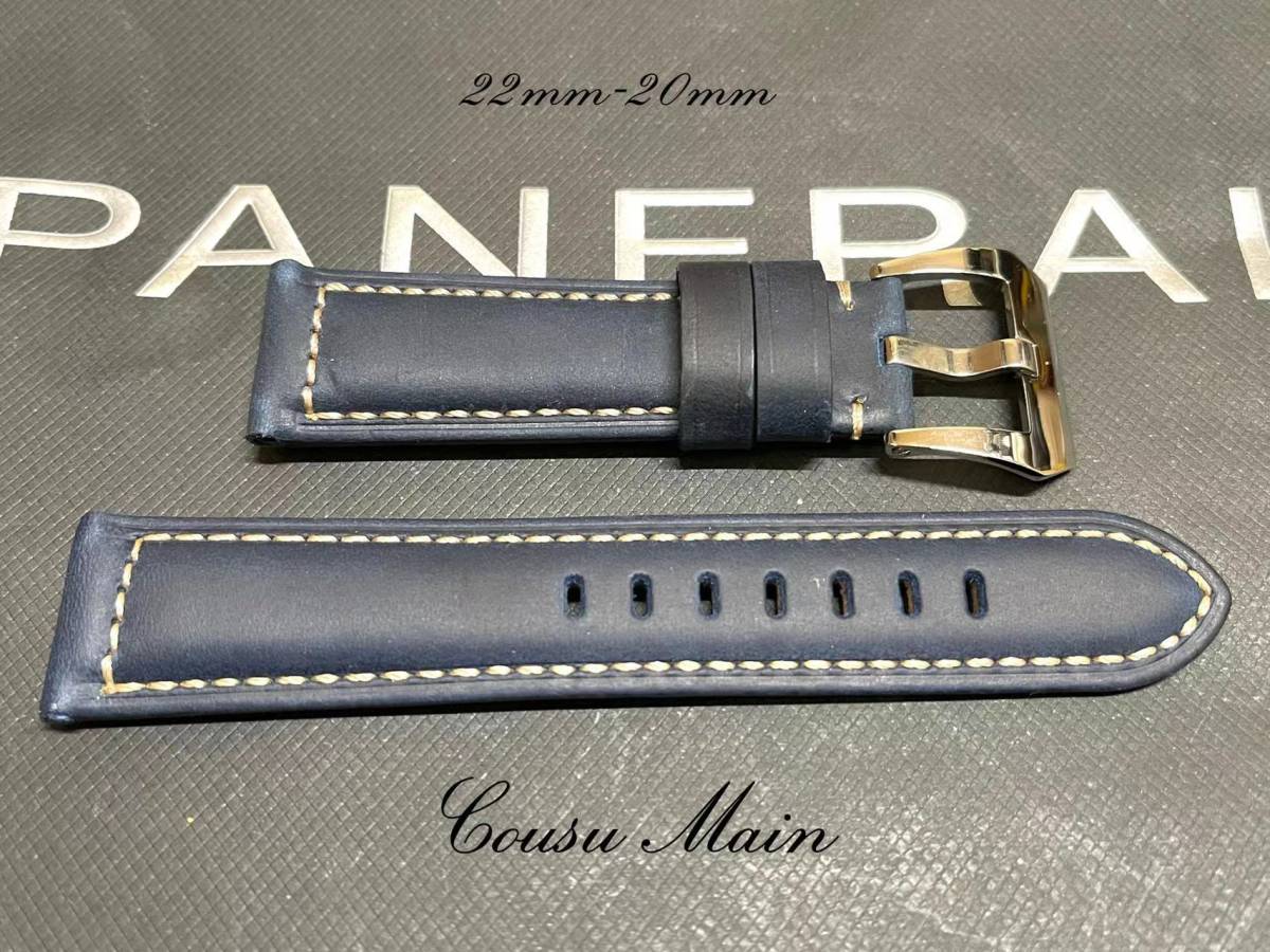 ●【CousuMain】22mm-20mm カーフ　尾錠用　パイプ付　バックル付（パネライ　40ミリケース　PANERAI）向　S235_画像1