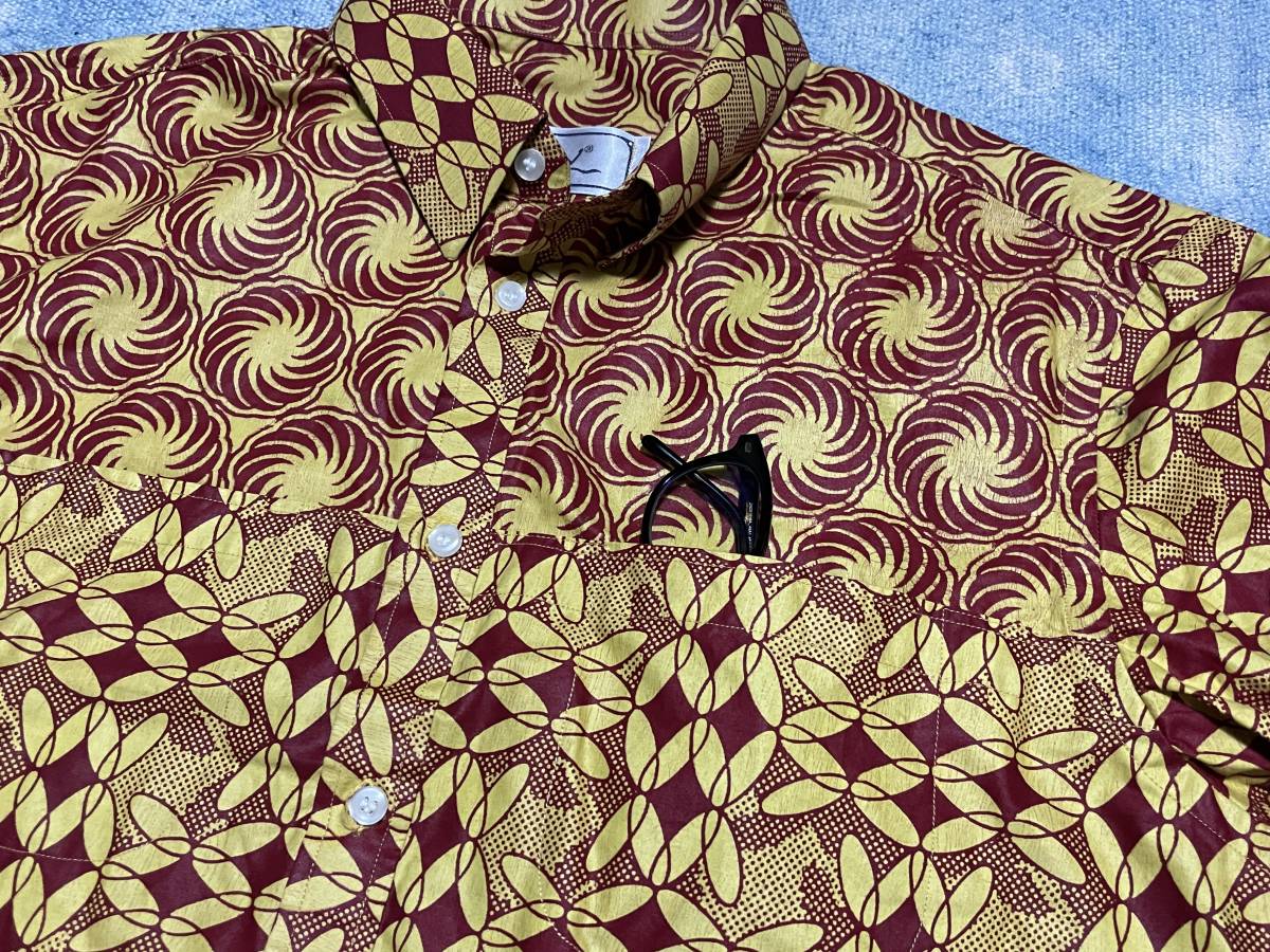 ビンテージ 1点物 アフリカンバティック 長袖シャツ 総柄 切替 柄シャツ サイケデリック ABIDJAN コートジボワール アフリカンファブリックの画像6