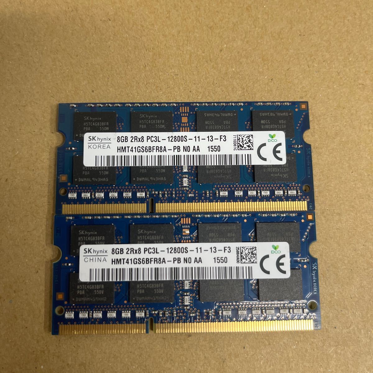 D52 SK Hynix ノートPCメモリ　8GB 2Rx8 PC3L-12800S 2枚_画像1