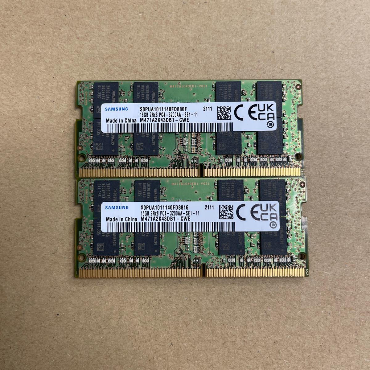 E12 SAMSUNG ノートPCメモリー　16GB 2R×8 PC4-3200AA ２枚_画像1