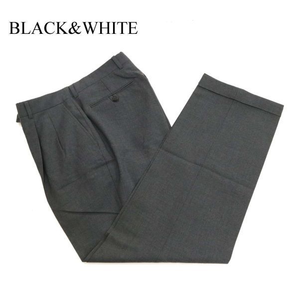 BLACK&WHITE ブラック＆ホワイト 通年 ウール100％★ 2タック入り スラックス パンツ Sz.82　メンズ グレー ゴルフ 日本製　C3B04099_A#R_画像1