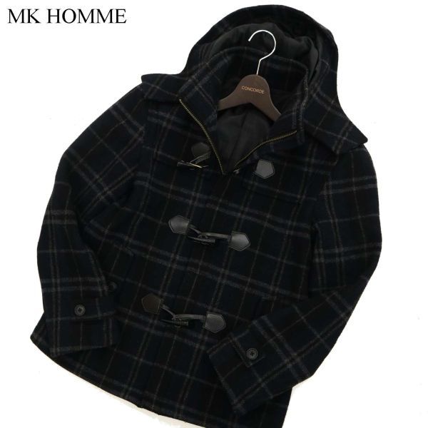 MK HOMME Michel Klein Homme autumn winter melt n wool * Zip check duffle coat Sz.46 men's navy C3T09995_B#N