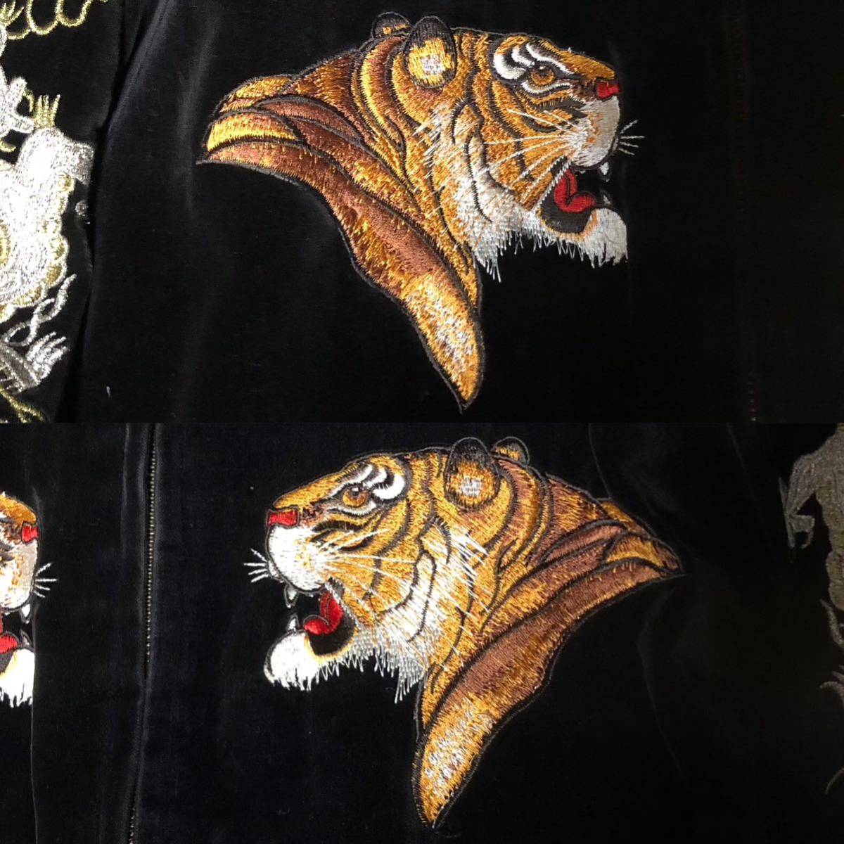 90's kei-sing 別珍 竹虎 刺繍 龍 スカジャン L 黒 ベロア ケイシン 90年代 虎 タイガー kei.sing souvenir jacket sukajan tiger doragon_画像3