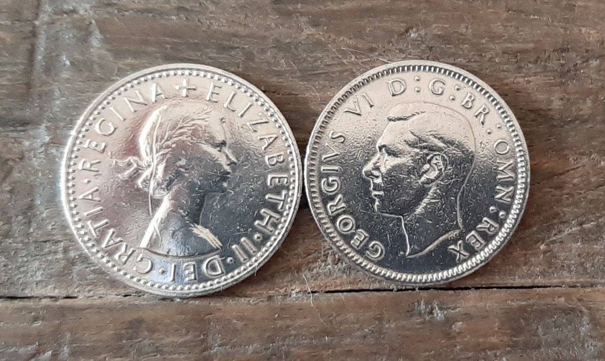 エリザベス女王&ジョージ王のヴィンテージウェディングコイン 英国6ペンス 2個セットイギリス 英国ラッキー6ペンス ミニバッグ付き_画像8
