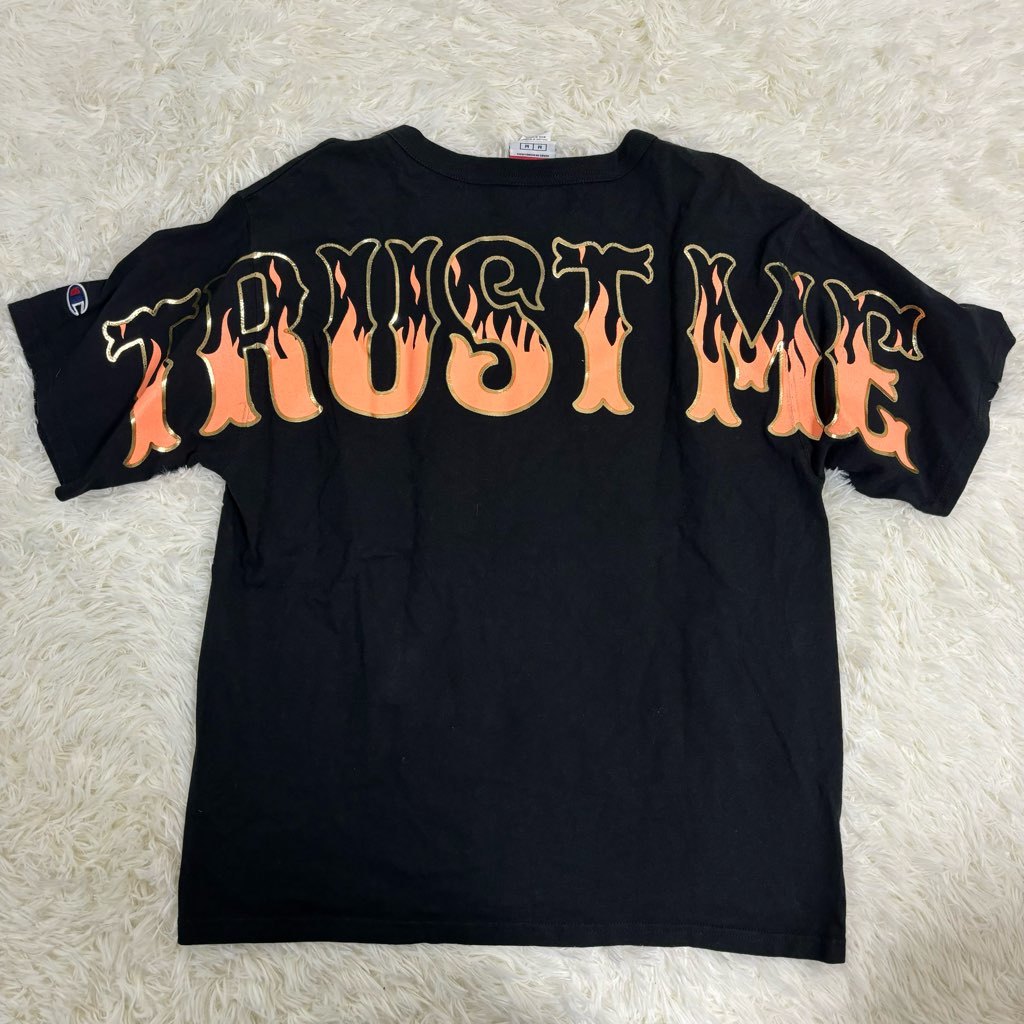 １円〜　CHAMPION×JACK ROSE　チャンピオン　ジャックローズ　Tシャツ　ブラック　サイズ３　コットン　TRUST ME　ファイヤーロゴ_画像3