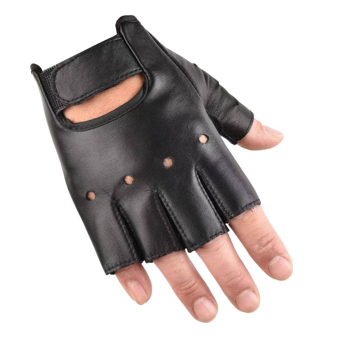 (B) leather leather glove driving gloves half finger gloves men's bike thimble lock driving Drive Driver meat thickness pad 