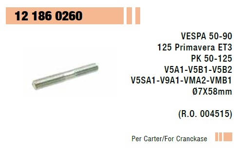 RMS 12186 0260 社外 スタッドボルト M7x58 ケース ベスパ旧型_画像2