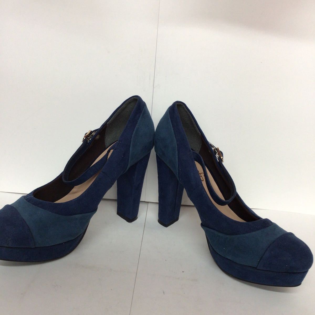 [ selling out! free shipping!]A-332 feminincafe! pumps!23.5cm! suede! navy! blue! blue! stylish! lovely! high heel! used 