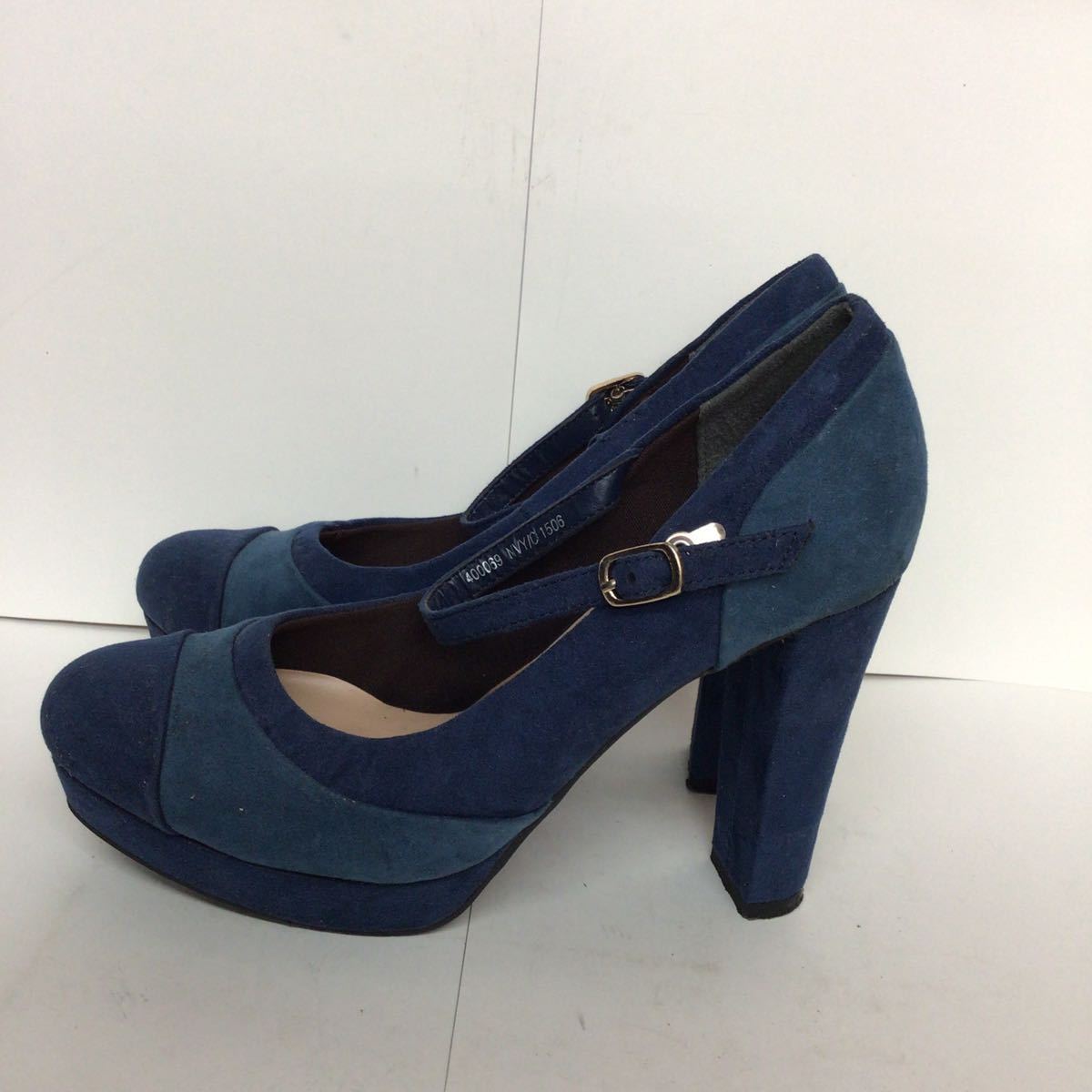 [ selling out! free shipping!]A-332 feminincafe! pumps!23.5cm! suede! navy! blue! blue! stylish! lovely! high heel! used 