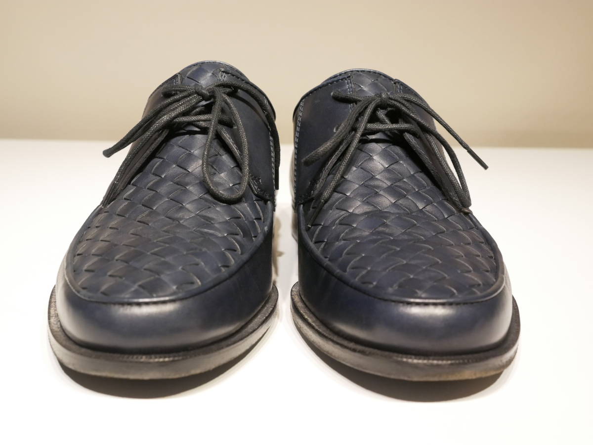 SALE!! 『貴重!! BOTTEGA VENETA 革靴(編み込み) ネイビー 元箱付』EU40 25.0cm ボッテガヴェネタ レザーシューズ 革 靴 ドレス 中古_画像3