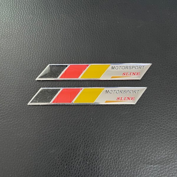 汎用品 ドイツ 国旗 MOTOR SPORT エンブレム ステッカー 細長 ソフトアルミ製 2枚_画像1