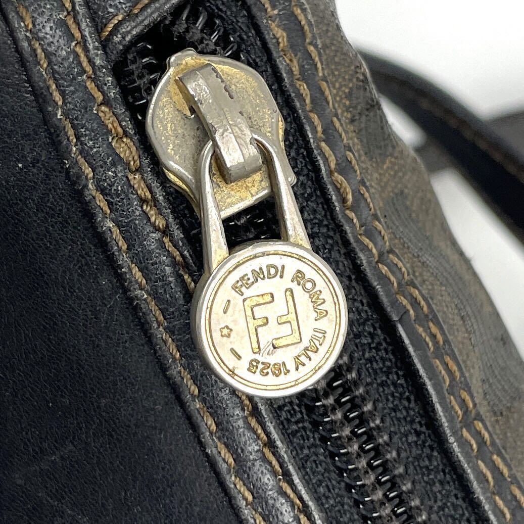 1円〜■FENDI フェンディ ズッカ柄 ショルダーバッグ ポシェット PVC レザー ブラウン系 ミニバッグ クロスボディ FF ジャガード ポーチ_画像7