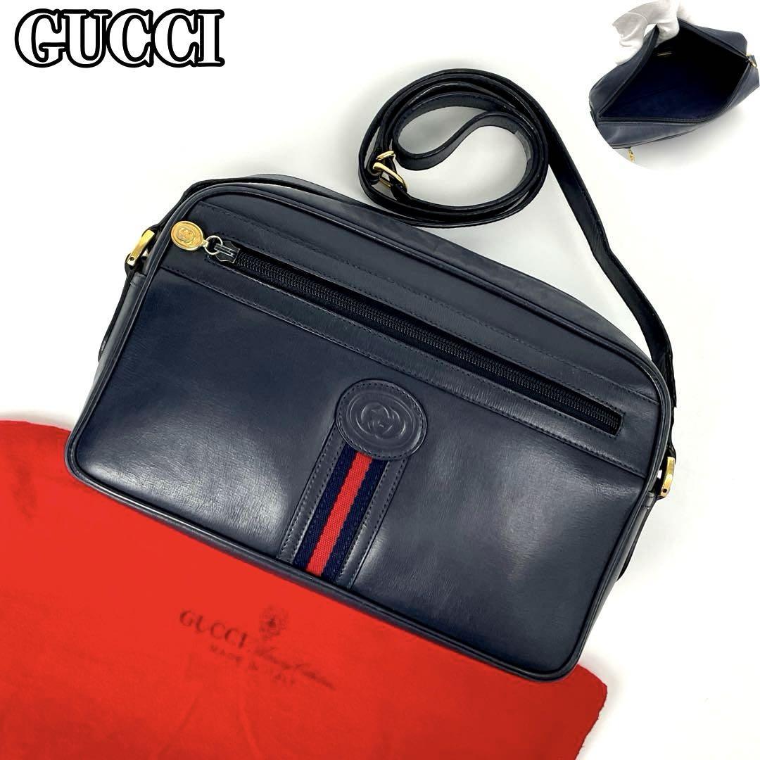 希少■GUCCI グッチ ショルダーバッグ シェリーライン GG インターロッキング エンボス レザー グレー系 クロスボディ ゴールド金具 OLD