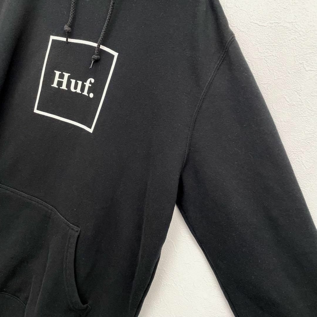 ハフ　HUF　センターロゴ　フードロゴ　プリント　裏起毛　フーディー　黒　メンズ　Mサイズ