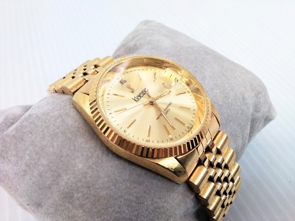 Klaeuse　クロイゼ　腕時計　SK-249-D　クォーツ　QUARTZ　ゴールドカラー　3針　メンズ腕時計　NATURAL DIAMOND　現状渡し　ジャンク品_画像1