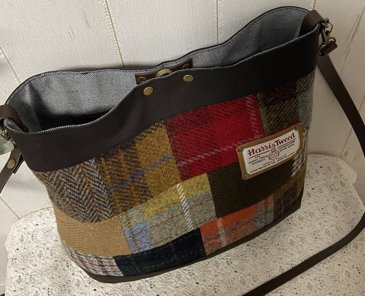 再出品★Harris Tweed★ハリスツイード★Bタイプ(大きめ)★暖色系★色々パッチ＆焦げ茶生地★ショルダーバッグ_画像9