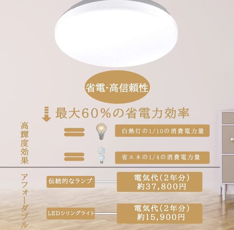 LEDシーリングライト8畳 約30W 無段階調光調色 電球色 昼白色 3080lm リモコン付き_画像4