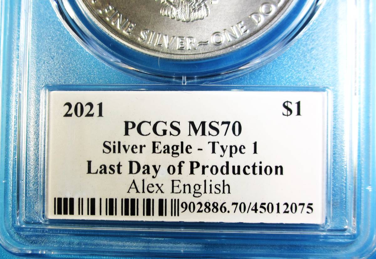 ★★ 最高鑑定 シルバーイーグル 2021年 T-1 NBAレジェンド Alex English 直筆サイン １$ .999銀貨 PCGS MS70 Last Day ★★_画像5